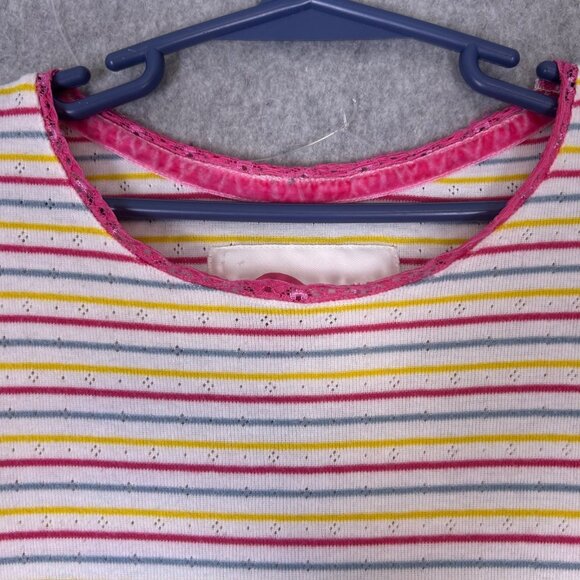 Mini Boden Shirt Girls 11/12 Pink Blue Stripe Pointelle Lace Trim Long Sleeve - Picture 9 of 10